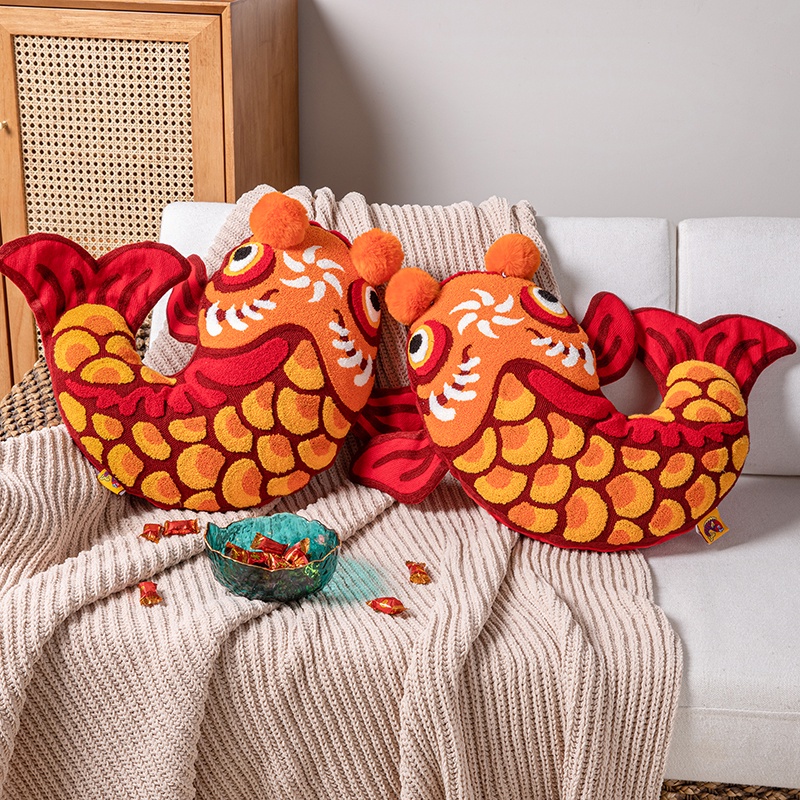 ✟✗Joy Gối Tựa Lưng Thêu Hình Sư Tử Nhảy Múa Truyền Thống Trung Hoa Trang Trí Ghế sofa / Xe Hơi / Tiệc Cưới