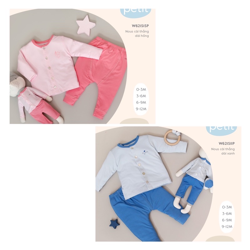 Bộ cài thẳng dài petit xanh-hồng