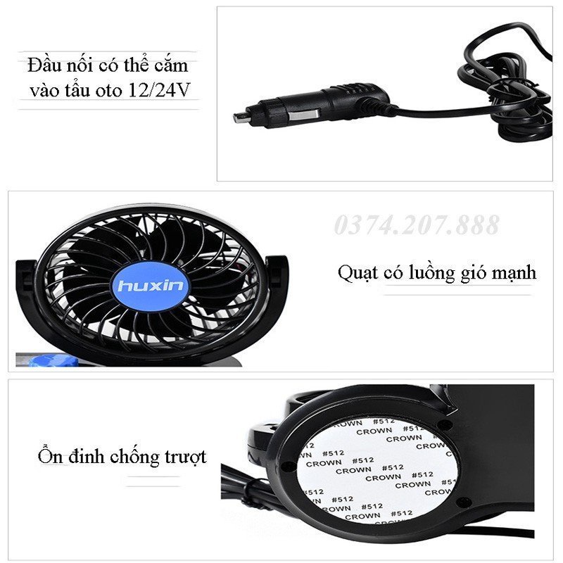 Quạt Mini Ô Tô, Quạt Đôi Mini 360 Độ Để Trong Ô Tô, Để Bàn Làm Việc titan.st