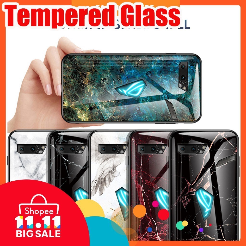 Ốp điện thoại cứng tráng kính họa tiết đá hoa cương sang trọng thích hợp cho Asus ROG 2 / ROG Phone II