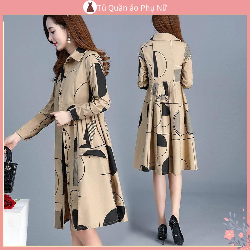 O Khoa Học 'c Len Nu tho i trang Áo Khoác Mỏng Dáng Rộng Dài Ngang Gối Phong Cách Hàn Quốc Thời trang Xuân Thu Size Lớn Dành Cho Mẹ