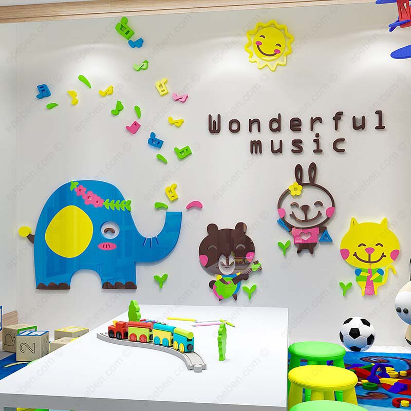 Tranh dán tường mica 3d decor khổ lớn thế giới âm nhạc cho bé trang trí mầm non, phòng cho bé Nhiều Size - EPeBen