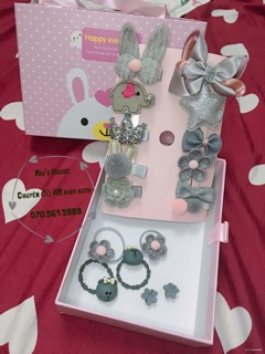 Set kẹp tóc + dây buộc tóc bé gái