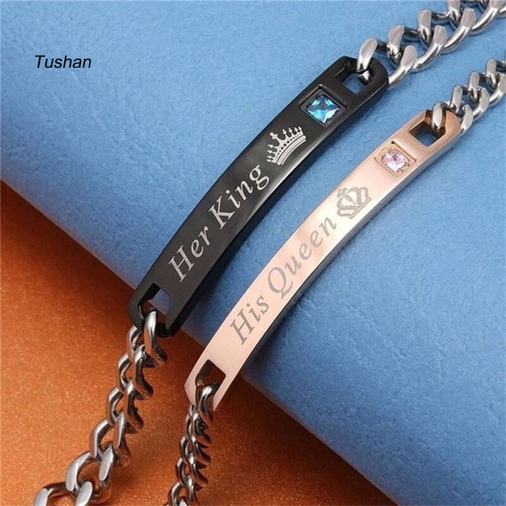 TUSH_His Queen Her King Crown Couple Lover Wristband Bracelet Bangle Jewelry Gift