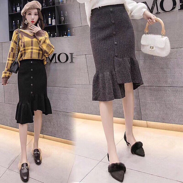 Chân váy len khuy đuôi cá, Chân váy len cạp chun dài 60cm CV1521 - NhiNhi Shop | BigBuy360 - bigbuy360.vn