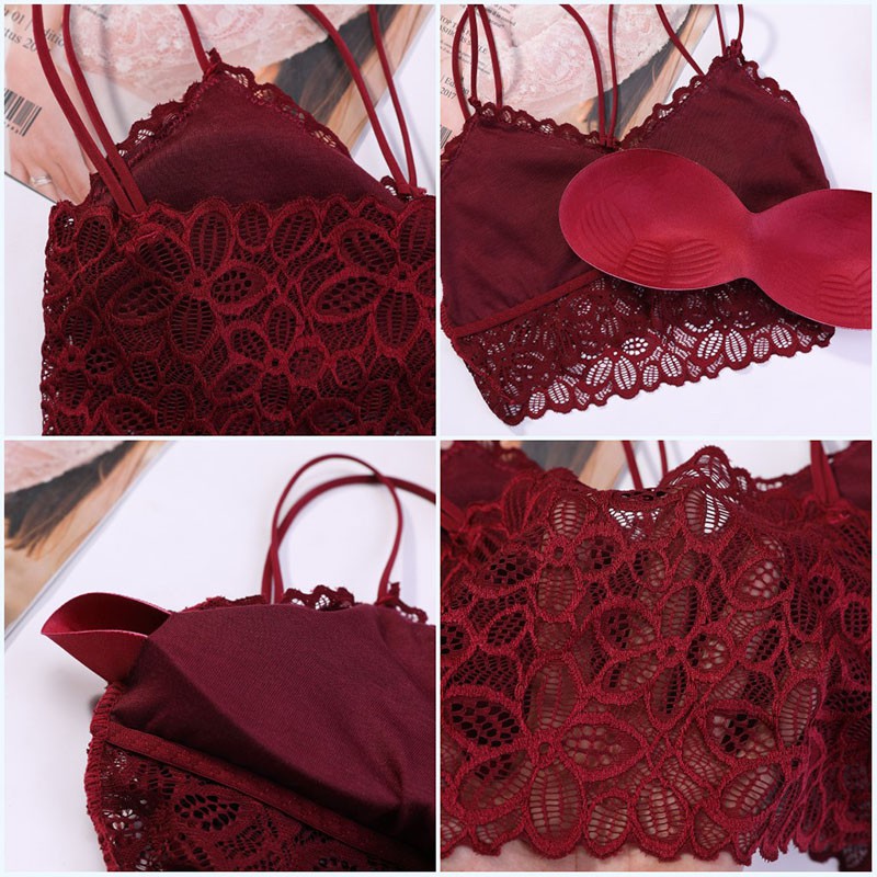Áo lót ren hoa cổ V dây mỏng có đệm lót gợi cảm cho nữ