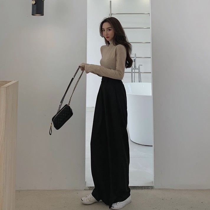 Quần Dài Ống Rộng Lưng Cao Màu Sắc Đơn Giản Dễ Phối Đồ Thời Trang Cho Nữ