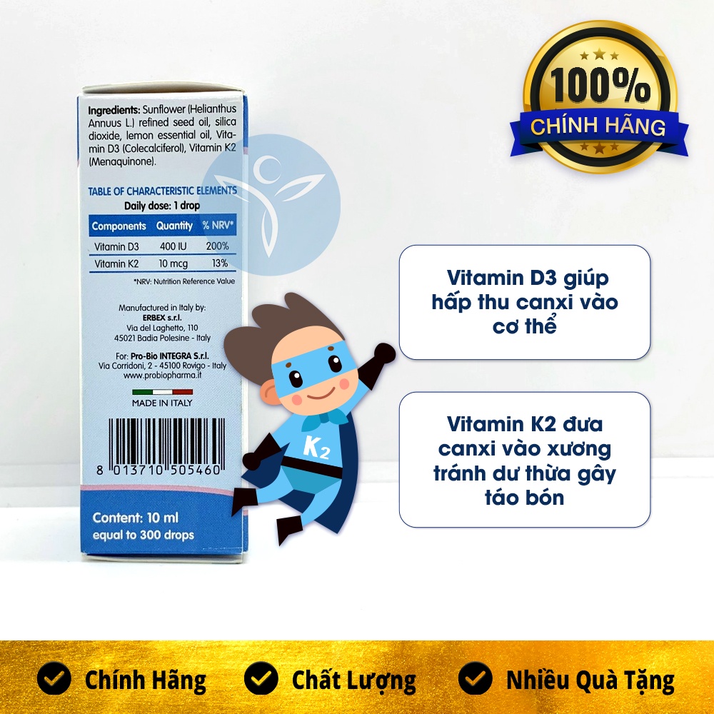 Vitamin D3 K2 Healthyplex 10ml Giúp tăng chiều cao tối đa. Hỗ trợ hệ xương răng chắc khỏe cho bé