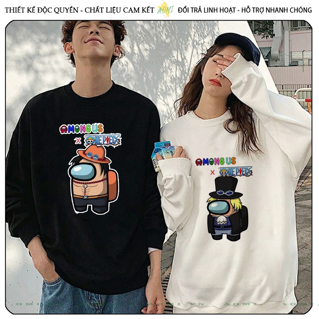 Áo Nỉ Bông Sweater Among Us x One Piece tay dài da cá unisex full size AOMIVN