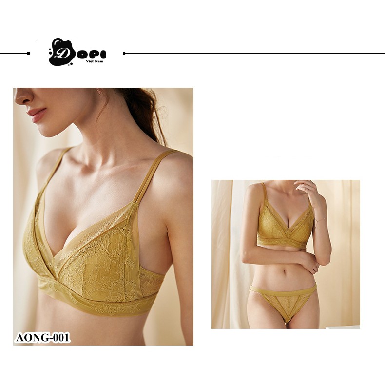 Bộ đồ lót áo ngực và quần lót nữ cao cấp AONG-001 không gọng phối ren