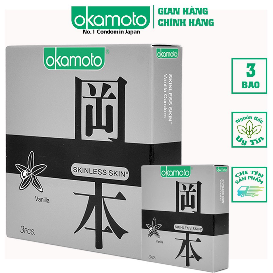 Bao Cao Su Okamoto Skinless Skin Vanilla Hương Vani Hộp 3 Cái