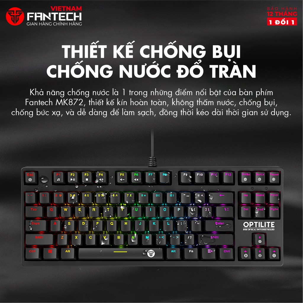 Bàn Phím Cơ Gaming FANTECH MK872 OPTILITE Outemu Optical Black/Blue Switch LED RGB Anti Ghosting Full Phần Mềm Tùy Chỉnh