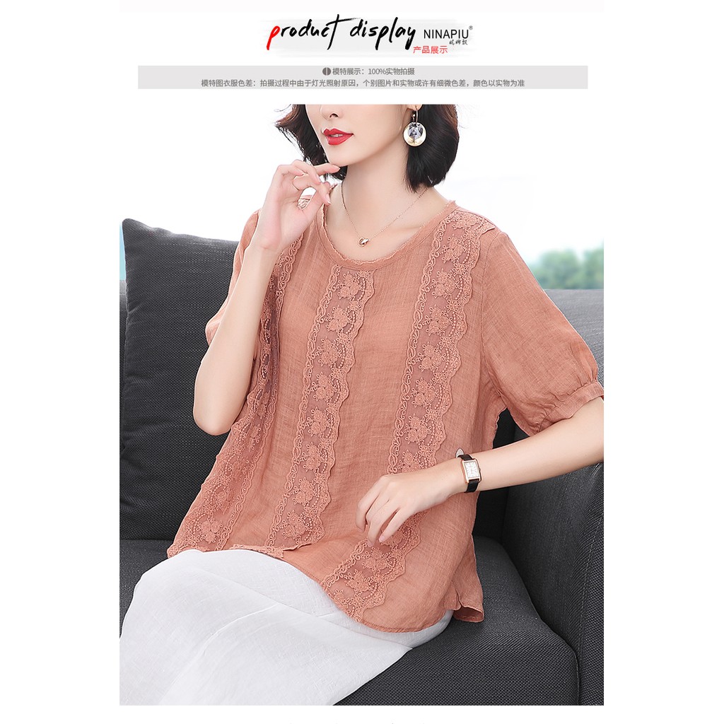 Áo Nữ Trung Niên Đũi Phối Ren Thanh Lịch M909
