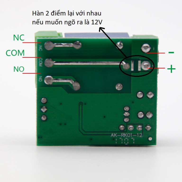 Mạch điều khiển từ xa RF 433Mhz kèm remote 2 nút (dùng nguồn 12v điều khiển)