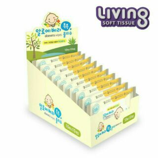 Bộ 10 gói khăn giấy ướt Hàn Quốc Living Aloe Vera Chok Chok - loại 10 tờ/gói CHUYÊN DÙNG CHO TRẺ SƠ SINH