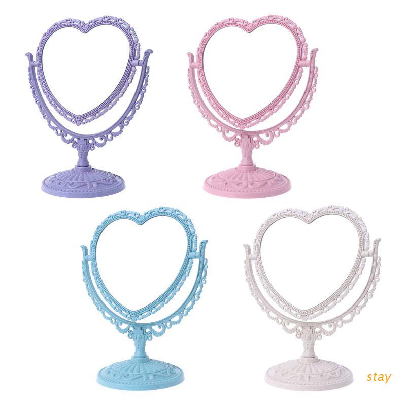 Gương trang điểm để bàn hình trái tim 2 mặt có thể xoay được