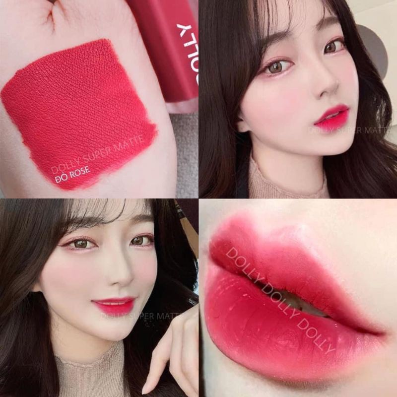 NEW 2021 [Đỏ Rose 01] Son Kem Lì Dolly Super Matte Không Chì Màu Đỏ Rose