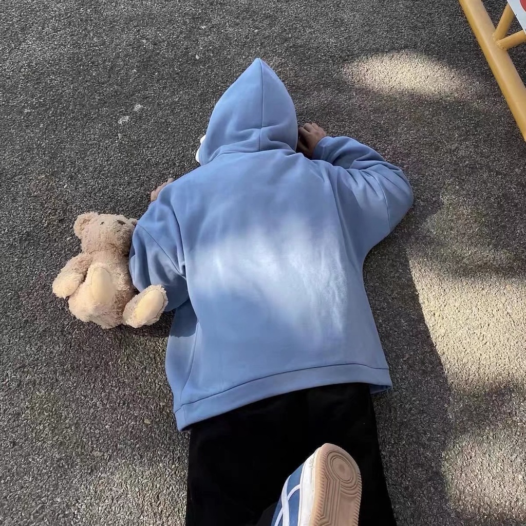 Áo hoodie lót nhung dày in hình cá mập hoạt hình sáng tạo thời trang cho cặp đôi 2021