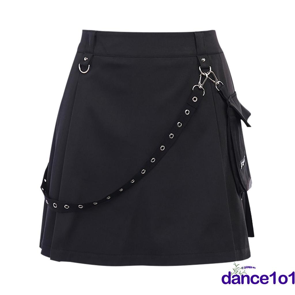 Chân váy mini lưng cao màu đen phong cách Gothic punk cho nữ