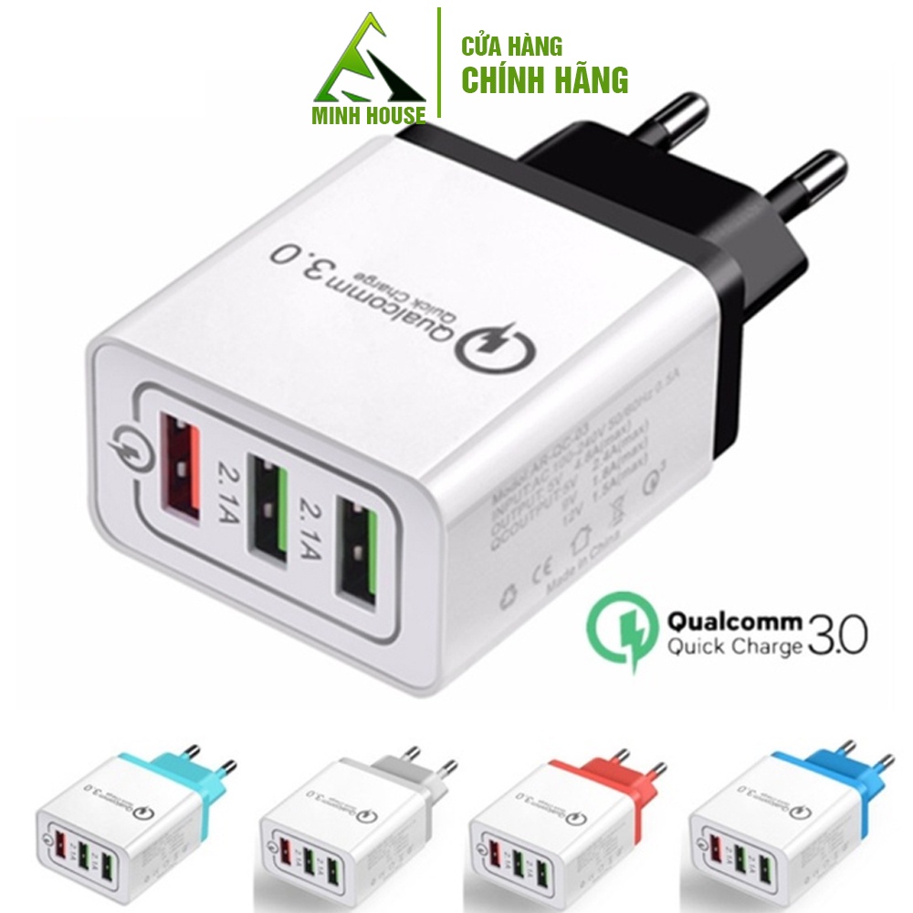 Củ Sạc Nhanh 3 Cổng Quickcharge 3.0 Qualcomm Minh House