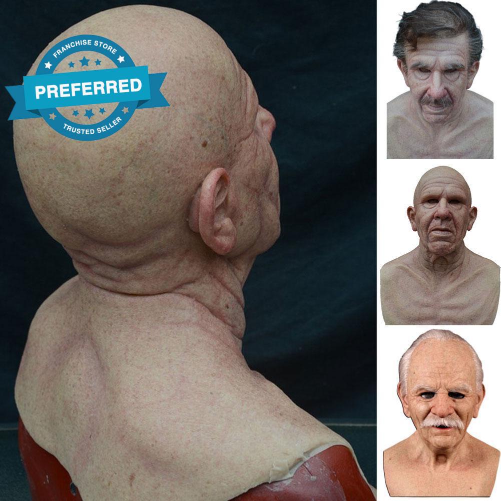 Mặt nạ hóa trang Halloween Bald Grandpa D5K1 Old Beard X5L3 bằng silicone