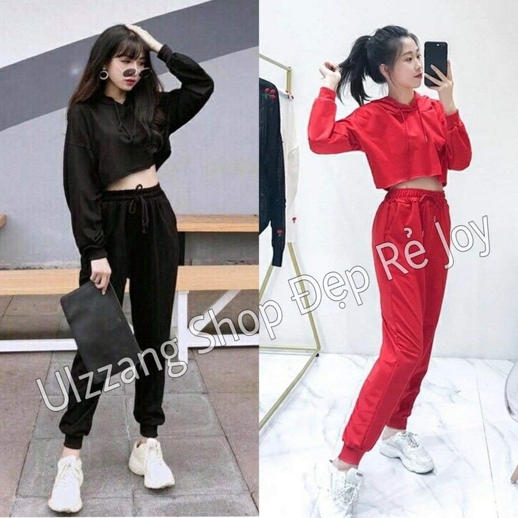 ÁO THUN CROPTOP TRƠN CÓ NÓN FORM RỘNG TAY DÀI ULZZANG - ÁO NHÓM CROP HOODIE BASIC 1