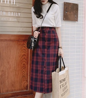 Set váy vintage váy kẻ áo phông