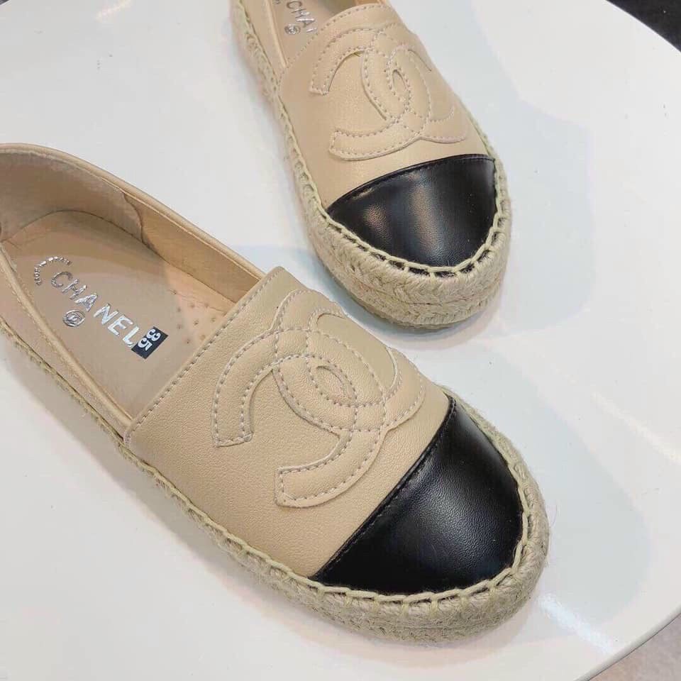 Giày lười slip on nữ da mềm đen cao cấp đế cói hàng đẹp - GL36