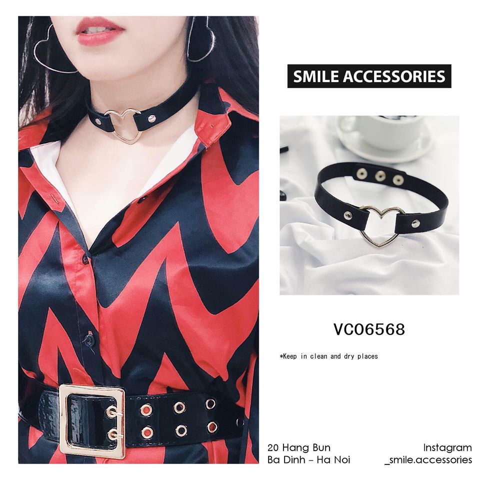 SMILE - Choker dây da móc hình tim - P512