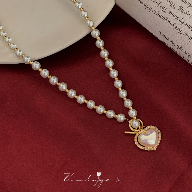 Vòng cổ Ngọc Trai Mặt Hình Trái Tim Thời Trang Cho Nữ