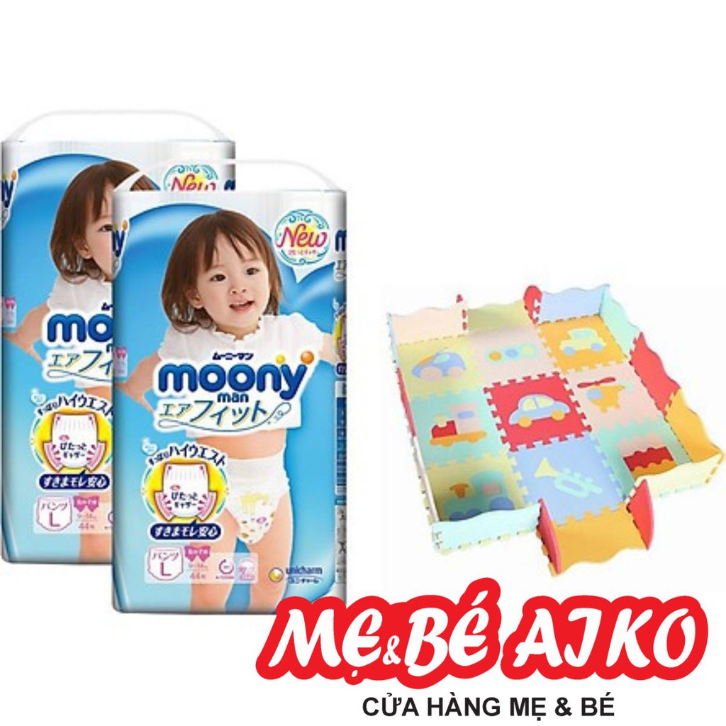 Combo 2 Gói Tã Quần Cao Cấp Moony Nhật Bản Bé Gái L44 (44 Miếng/Gói) - Tặng 1 Thảm Xốp Quây