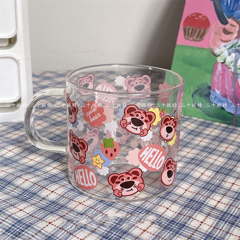 Cốc Thủy Tinh Uống Sữa In Hình Gấu Dâu Tây Kiểu Nhật Bản Dễ Thương Cho Cặp Đôi