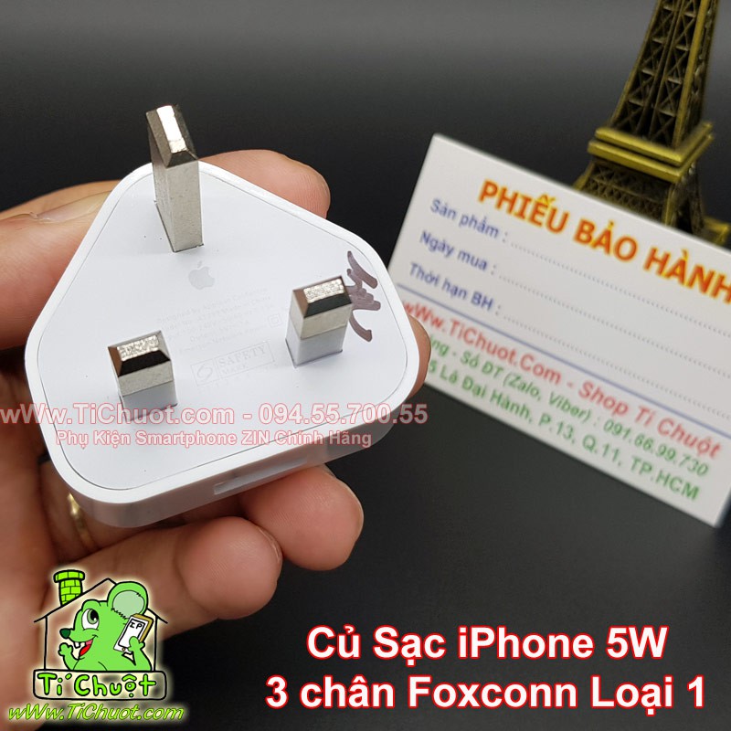 Củ Sạc iPhone 3 chấu hàng Foxconn có Logo táo