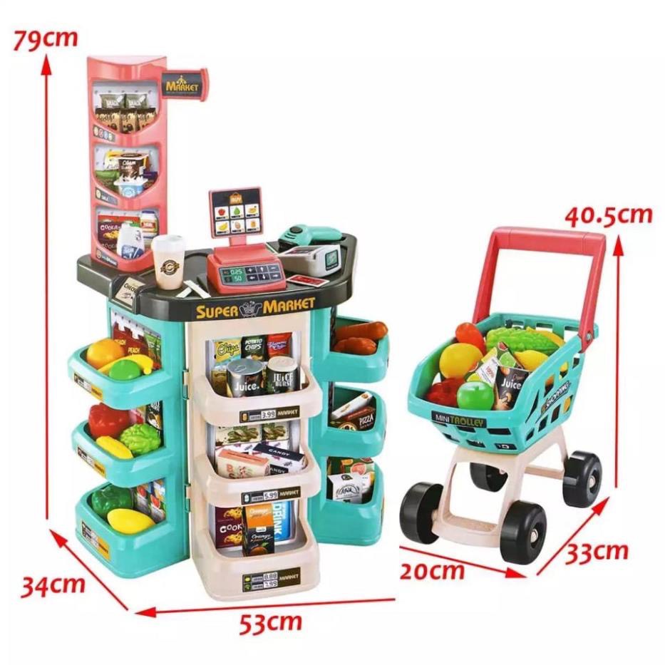 Bộ Đồ Chơi Quầy Siêu Thị Kèm Xe Đẩy Loại Lớn Kèm Âm Thanh Và Ánh Sáng Cho Bé, Đồ Chơi Bán Hàng Xe Đẩy 65chi Tiết Cho Bé