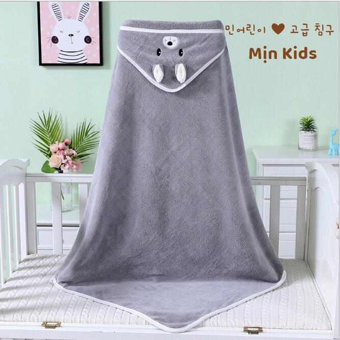 Khăn Quấn Cho Bé Sơ Sinh Mềm Mại Có Mũ Hình Thú Đáng Yêu-Mịn Kids