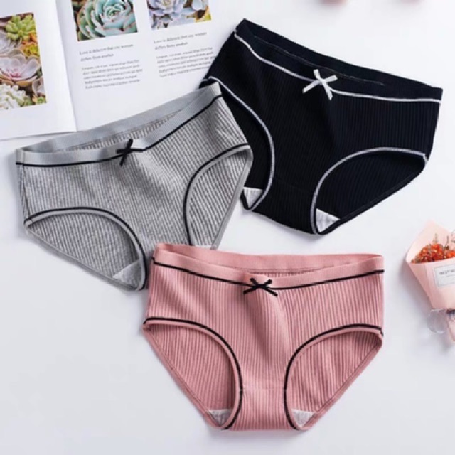 Quần lót tăm đính nơ viền đen 45-58kg