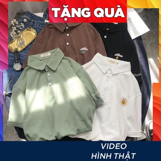 Áo thun Polo tay lỡ có cổ phông form rộng freesize  nữ unisex mặc đi học, cặp, nhóm, lớp in hình mây mặt trời