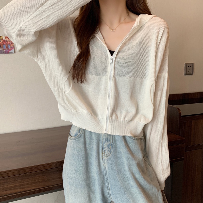 Áo Khoác Cardigan Dệt Kim Vải Lụa Mát Dáng Rộng Có Mũ Trùm Chống Nắng Thời Trang Mùa Hè Cho Nữ