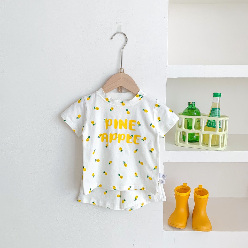 Bộ Trang Phục Mùa Hè 2 Món Gồm Áo Sơ Mi Tay Ngắn In Họa Tiết Trái Cây Kèm Quần Ngắn Cho Bé 0-4 Tuổi