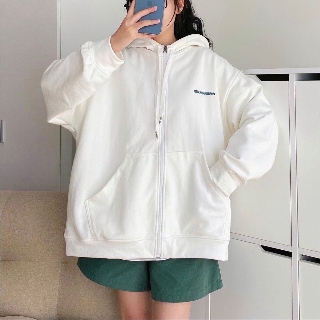 Áo Khoác Hoodie nữ Zip Nỉ Ngoại form rộng tay bồng kiểu trẻ trung năng Động
