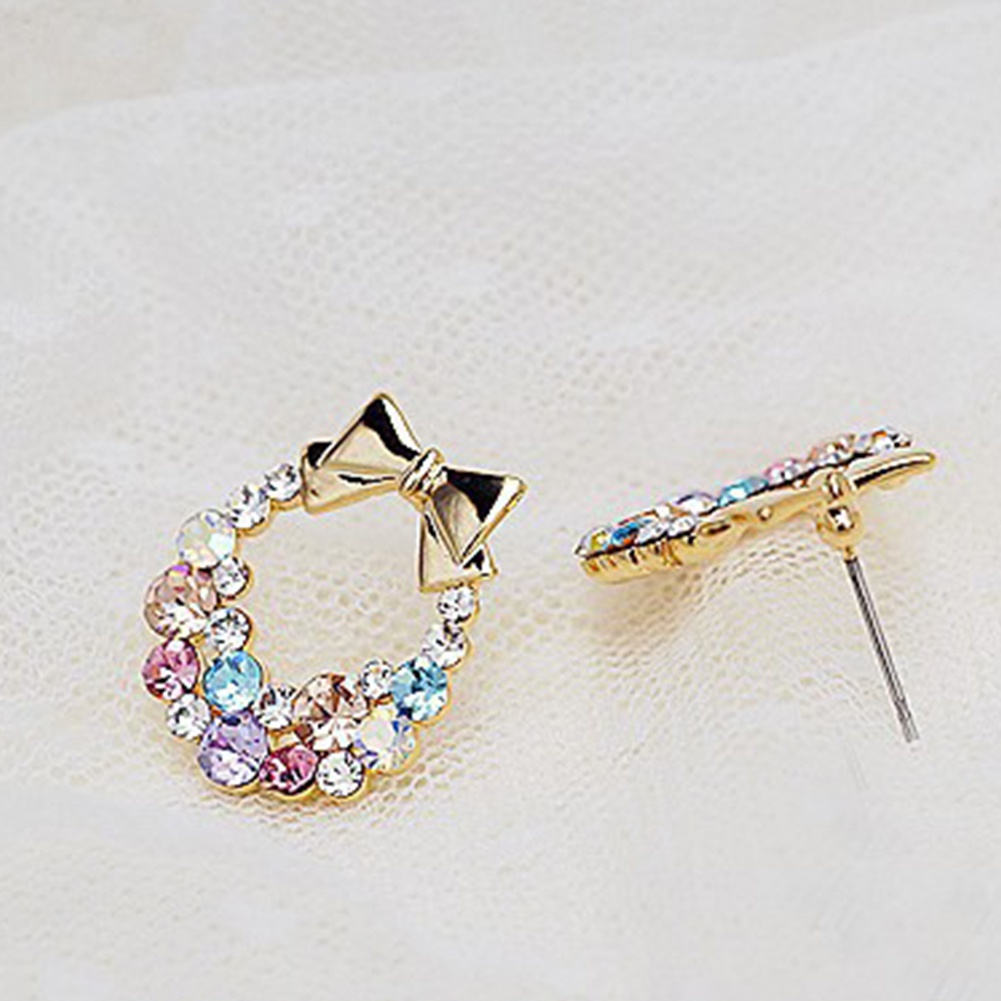 Bông Tai Hình Nơ Đính Đá Nhiều Màu Sắc