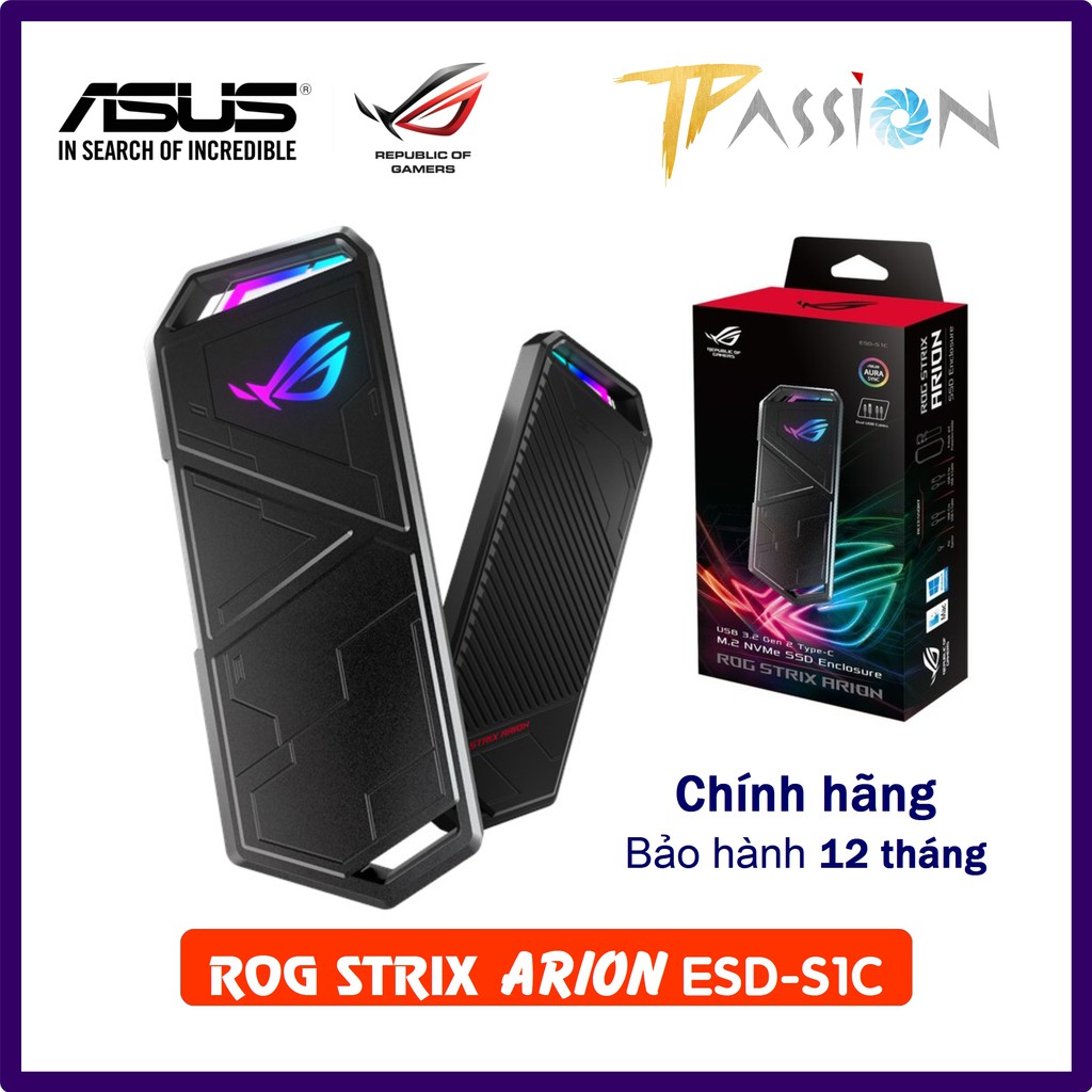 Hộp đựng ổ cứng SSD ASUS ROG STRIX ARION ESD-S1C có LED RGB đồng bộ Aura Sync - Chính Hãng BH 12 Tháng