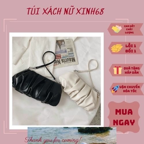 Túi xách nữ đeo chéo, túi đeo vai da xếp ly thời trang