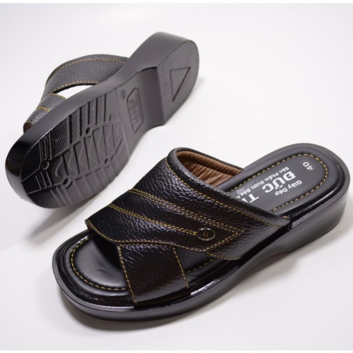 Dép Nam Quai Ngang Trung Niên Da Bò Cao Cấp