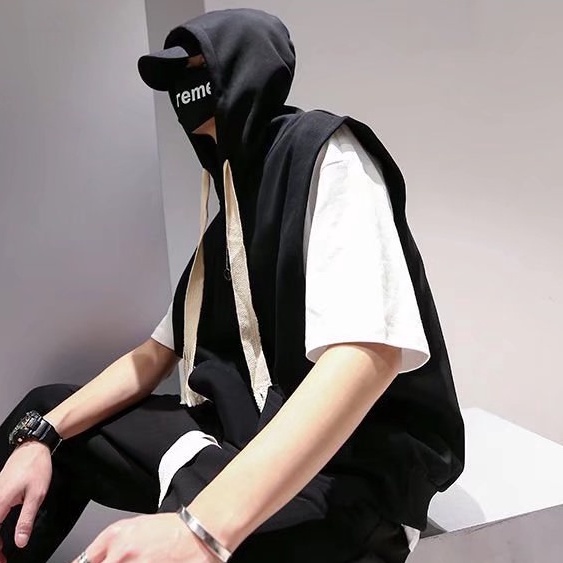 Áo Hoodie Cổ Tròn Không Tay Màu Trơn Đơn Giản Phong Cách Hip Hop Hàn Quốc Thời Trang Cho Nam