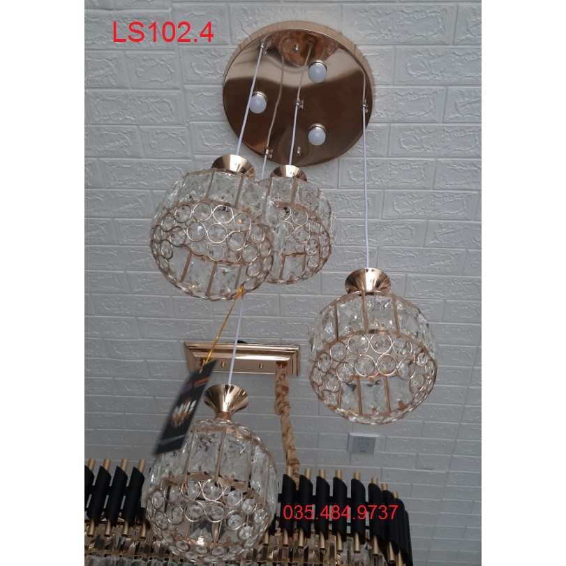 AQ102.4 [Thiên Ca Shop] Đèn thả Pha Lê 4 chao, đế tròn - Tặng kèm bóng