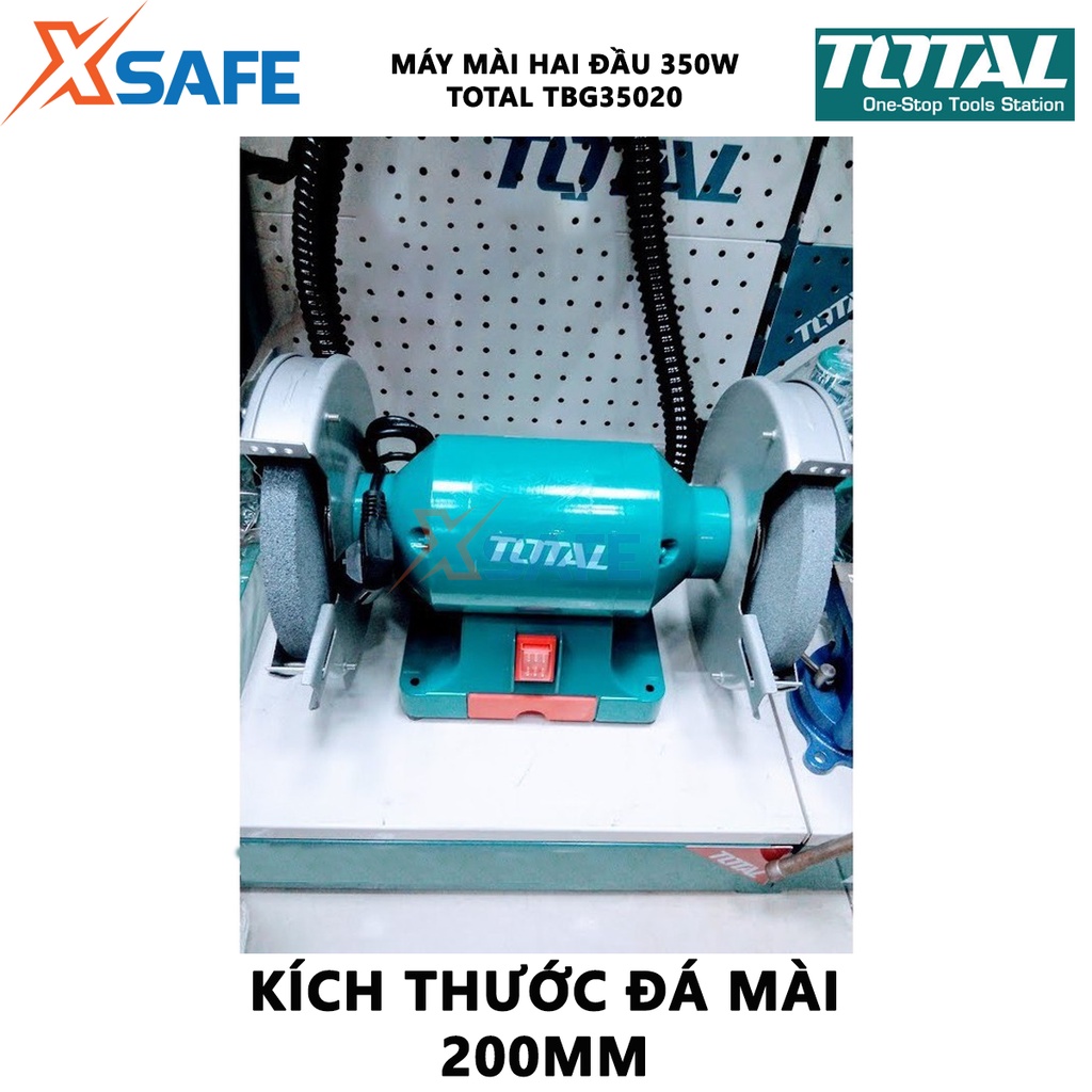 Máy mài 2 đá TOTAL TBG35020 220V 2 đầu mài, nguồn vào định mức 350W, tốc độ không tải 2950 phút, kích thước đá mài 200mm