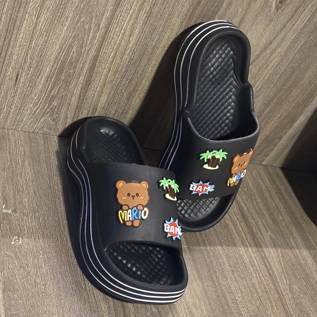 Dép bánh mì quai ngang đế cao lượn sóng ticker gấu cây dừa êm. nhẹ, cao 4cm  - TĂNG 1 SIZE