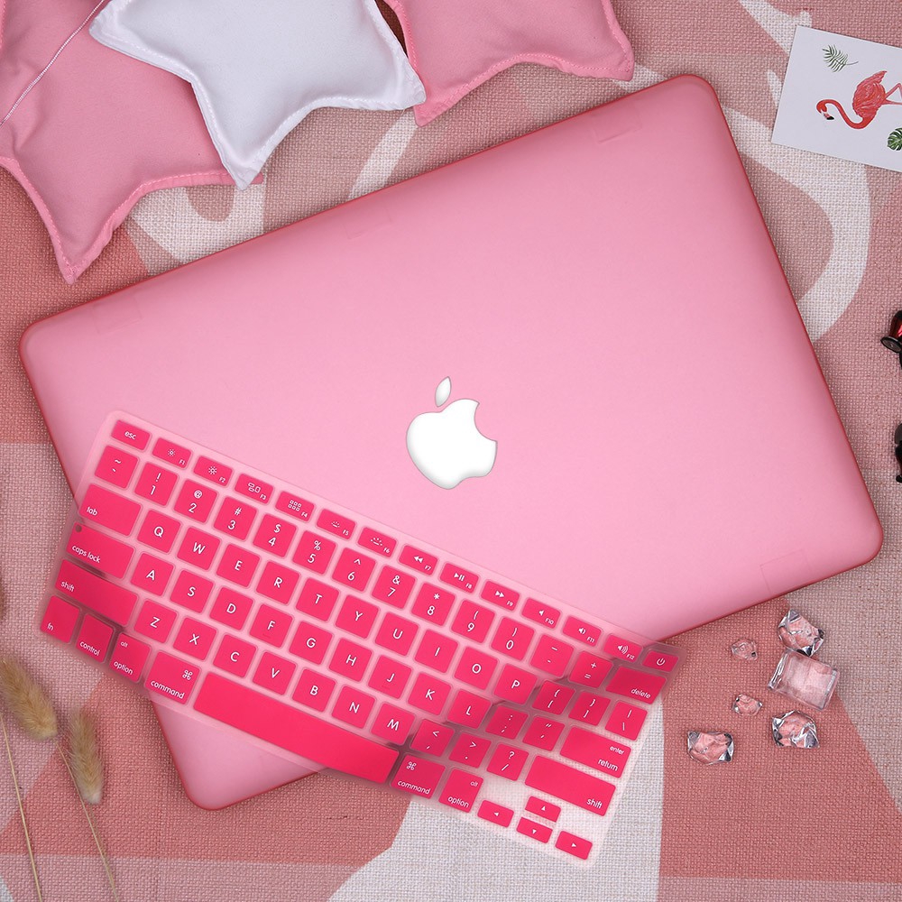 Ốp máy tính màu hồng kèm lớp phim bảo vệ bàn phím cho Macbook Air 11/Pro 13/15 Retina