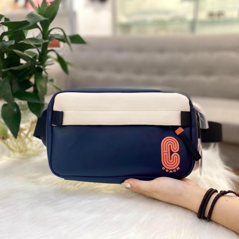 TNS-Túi bao tử nam form vuông hottrend belt bag - navy phối trắng cá tính